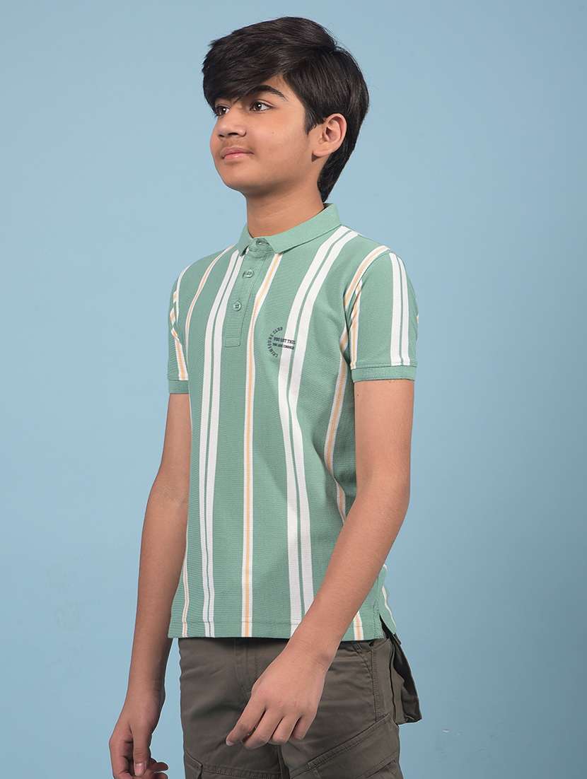 boys green striped short sleeve t-shirt - 21913534 -  Standard Image - 1