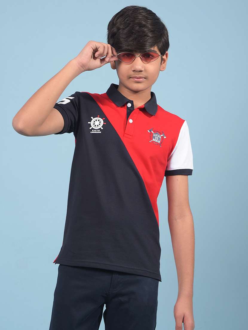 boys color block short sleeve polo t-shirt