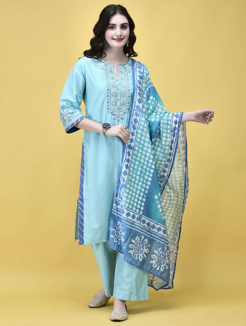 women three quarter sleeve kurta pant with dupatta set