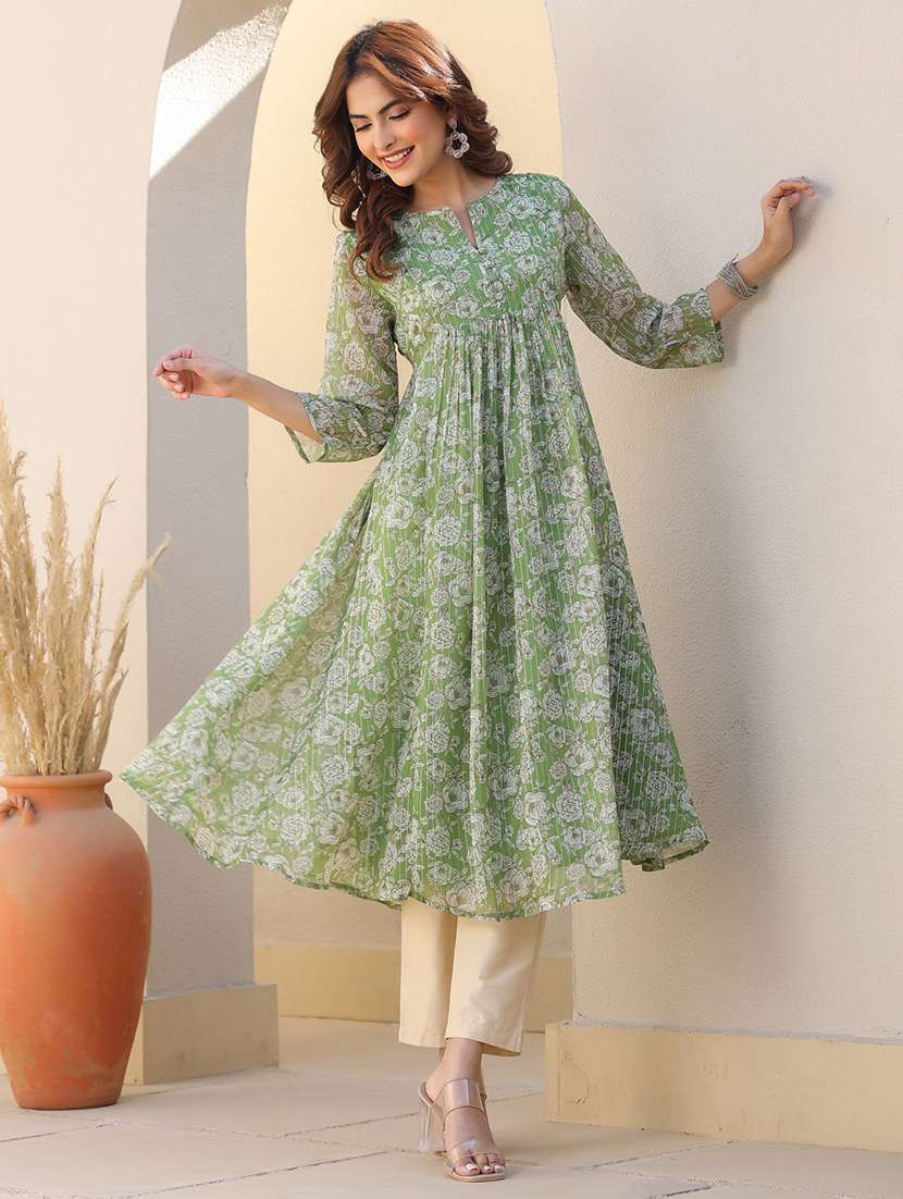 women neo mint floral printed flared kurta - 21913580 -  Standard Image - 1