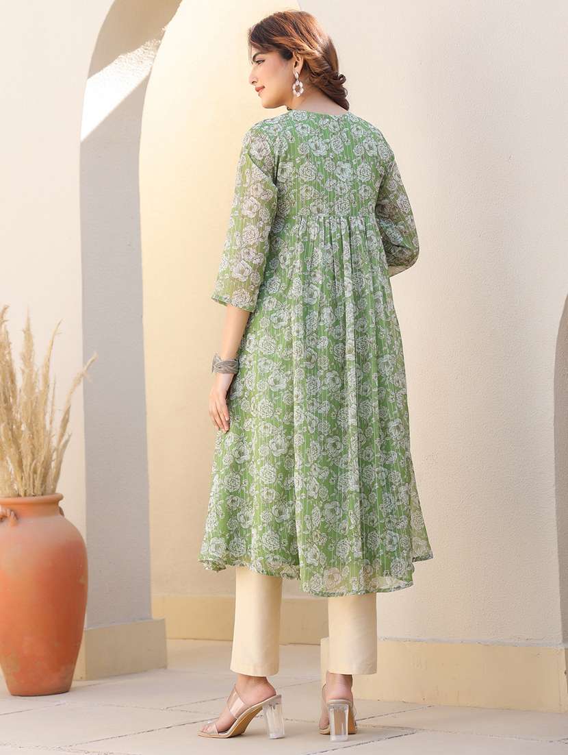 women neo mint floral printed flared kurta - 21913580 -  Standard Image - 4