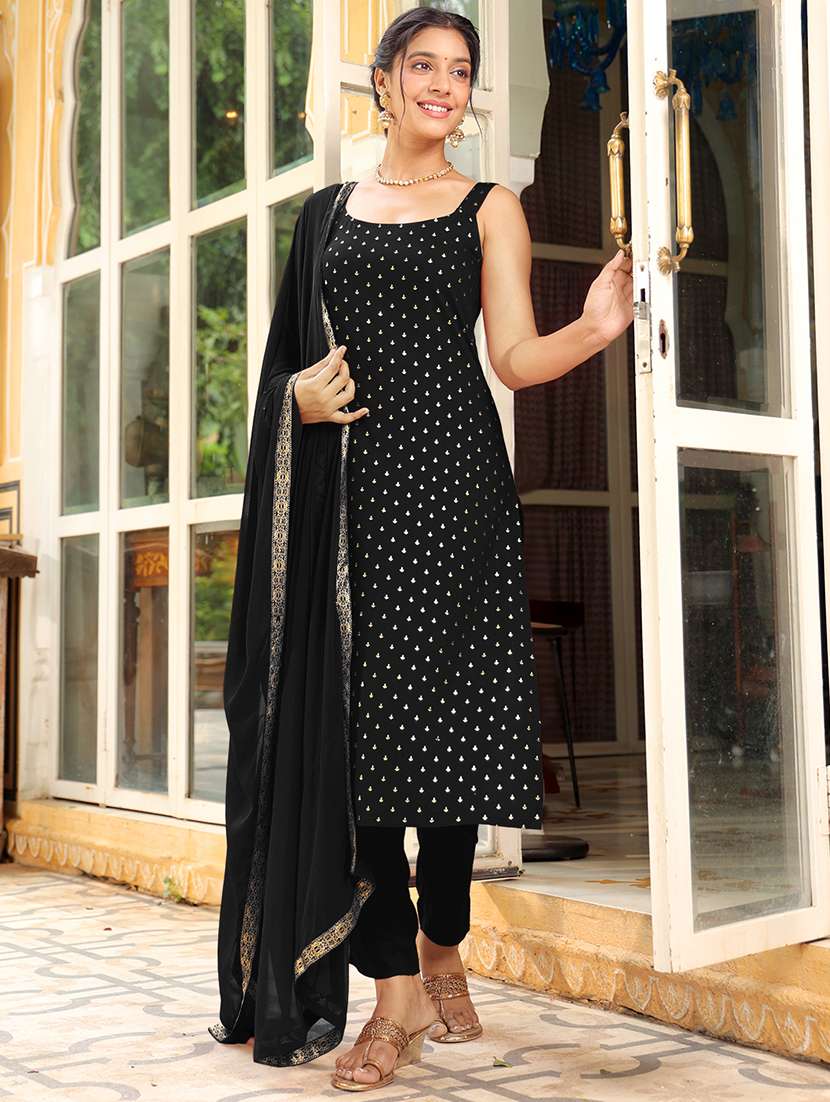 women black sleeveless kurta pant with dupatta set - 21913581 -  Standard Image - 1