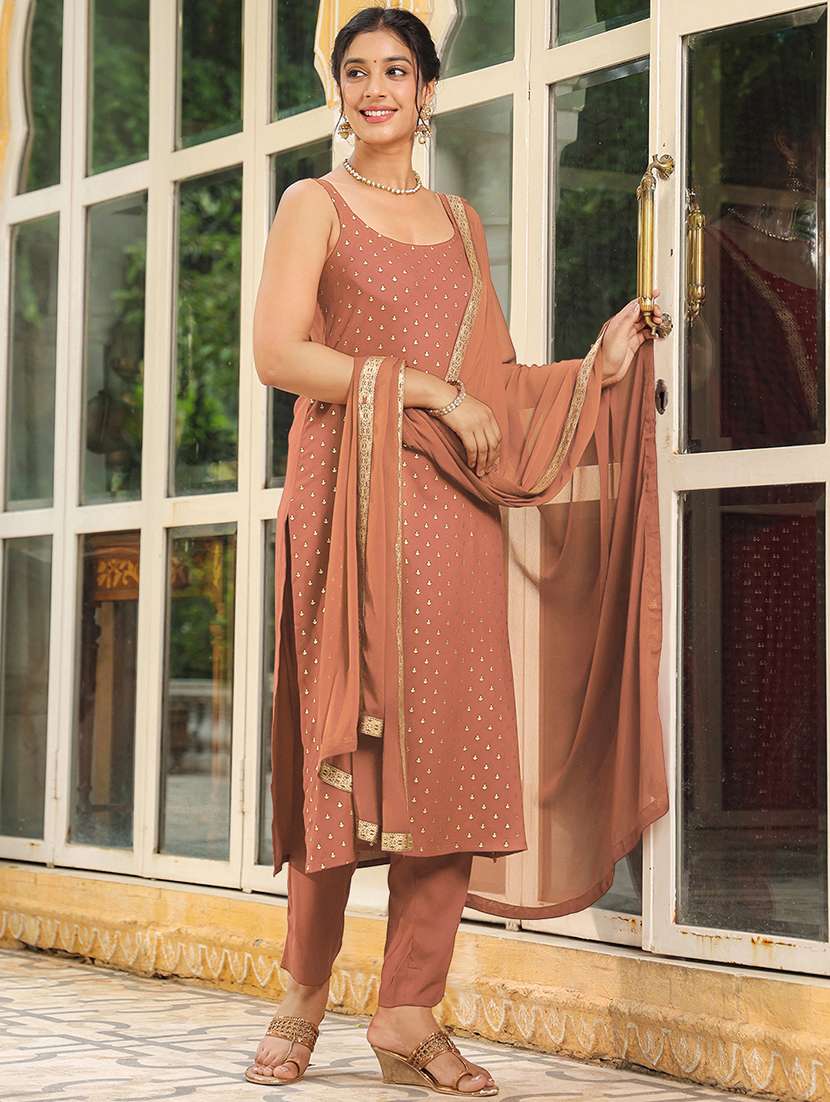women rust sleeveless kurta pant with dupatta set - 21913582 -  Standard Image - 1