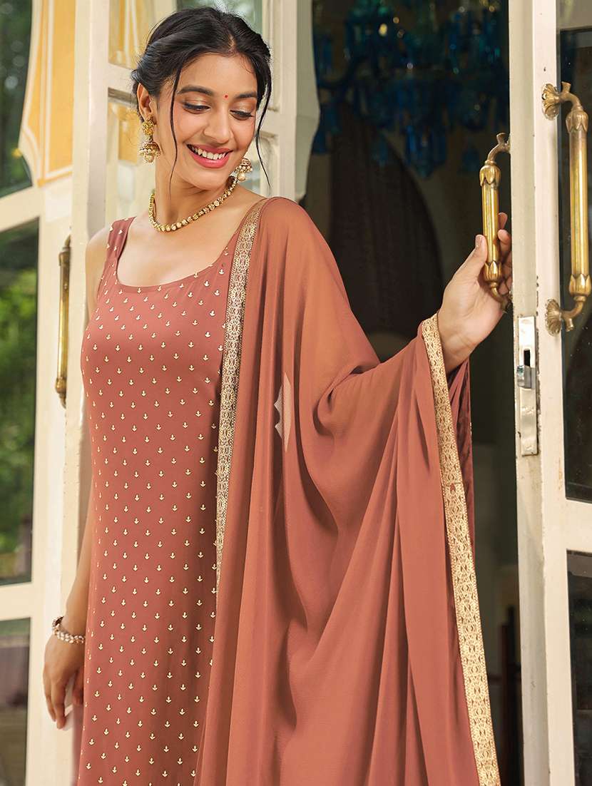 women rust sleeveless kurta pant with dupatta set - 21913582 -  Standard Image - 4
