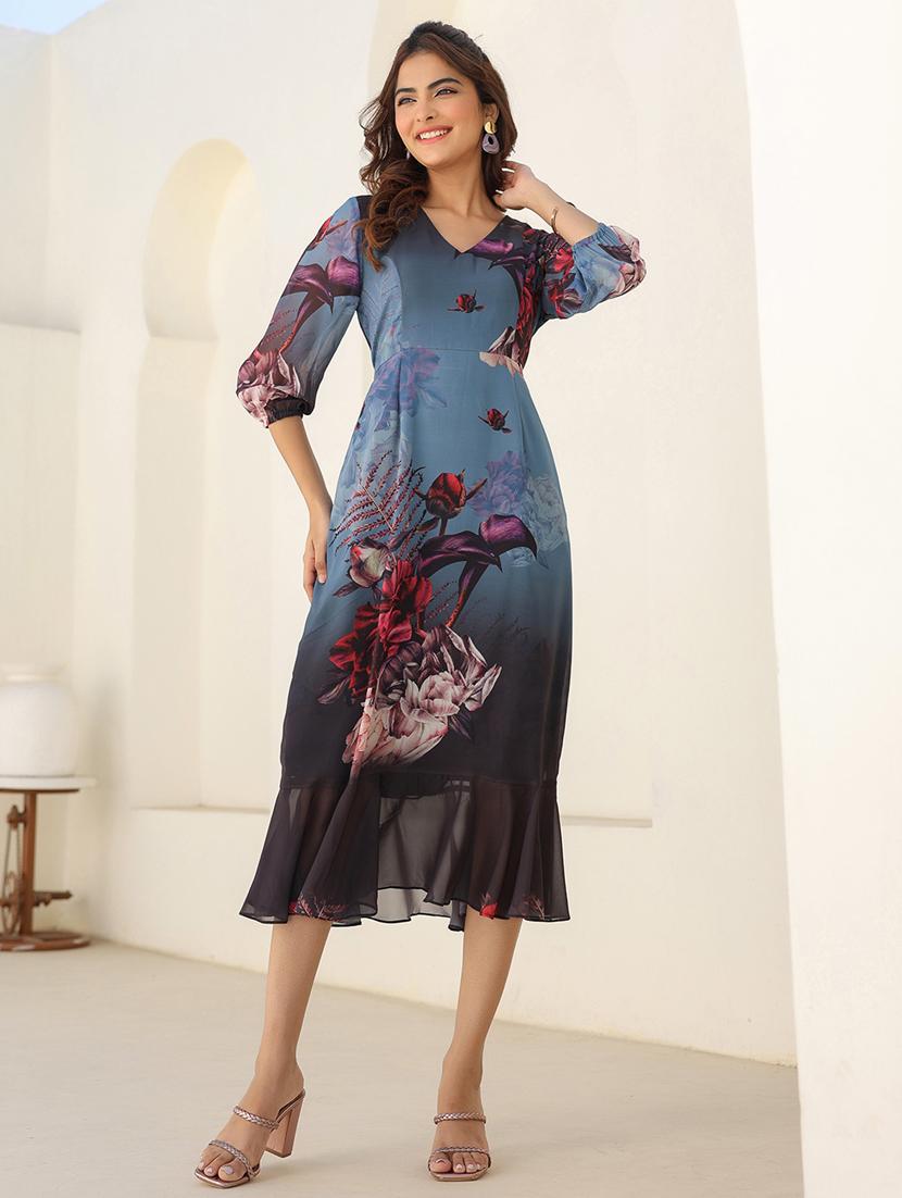 women floral printed puff sleeves tiered dress - 21913589 - Standard Image - 4