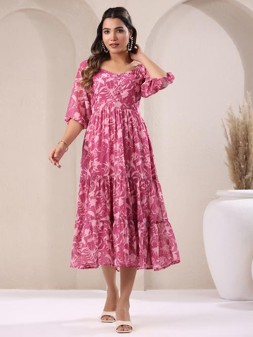 women floral printed puff sleeves tiered dress  - 21913597 -  Standard Image - 0