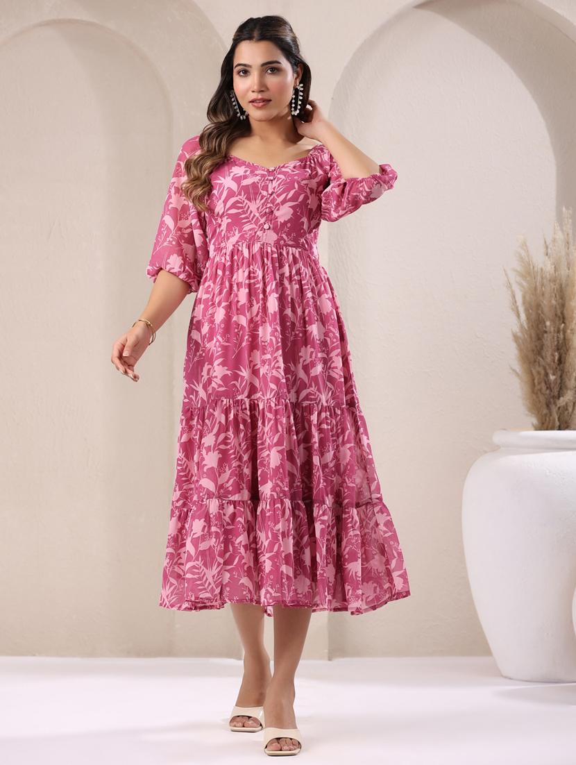 women floral printed puff sleeves tiered dress  - 21913597 -  Zoom Image - 0