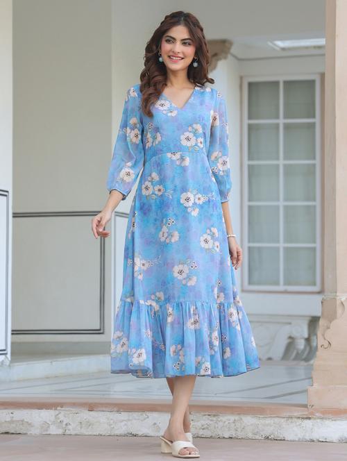 women floral printed puff sleeves tiered dress  - 21913598 -  Standard Image - 0