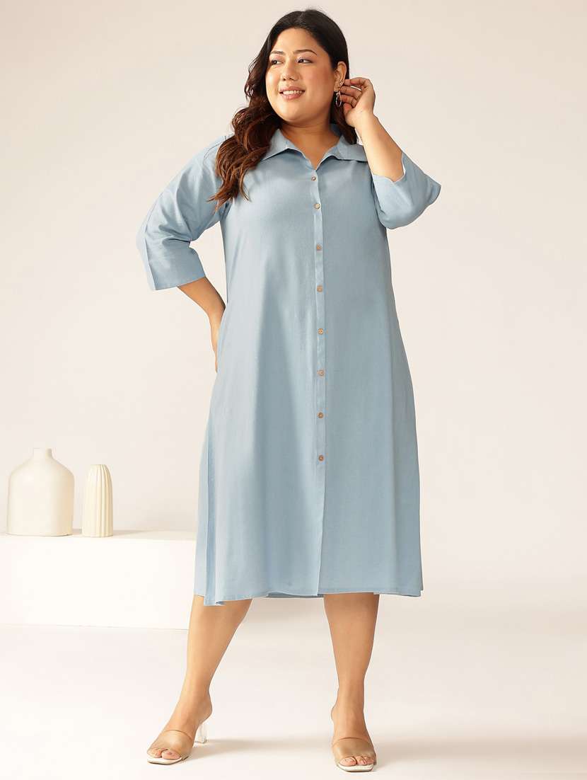 women plus size solid collared a-line dress - 21913599 -  Standard Image - 1