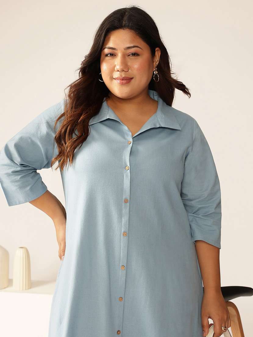 women plus size solid collared a-line dress - 21913599 -  Standard Image - 4