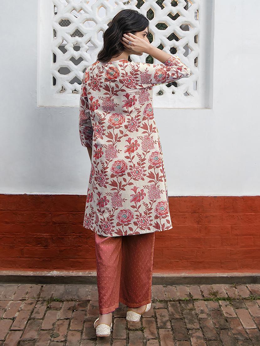 women floral printed mandrain neck flared kurta - 21913602 -  Standard Image - 1