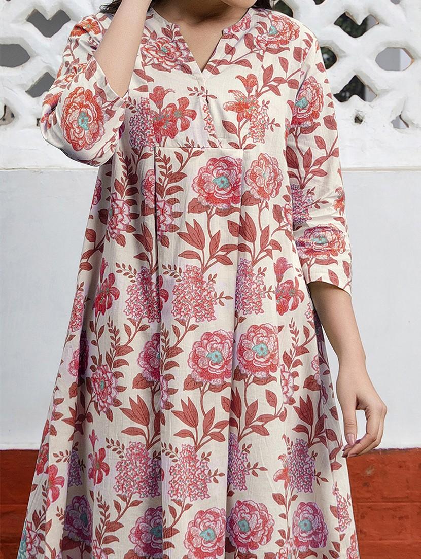 women floral printed mandrain neck flared kurta - 21913602 - Standard Image - 4