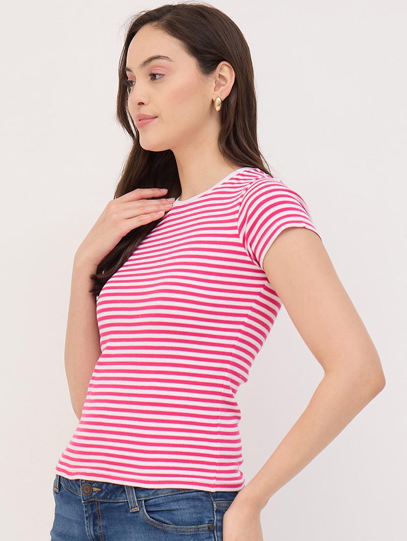 women striped round neck t-shirt - 21914022 - Zoom Image - 0