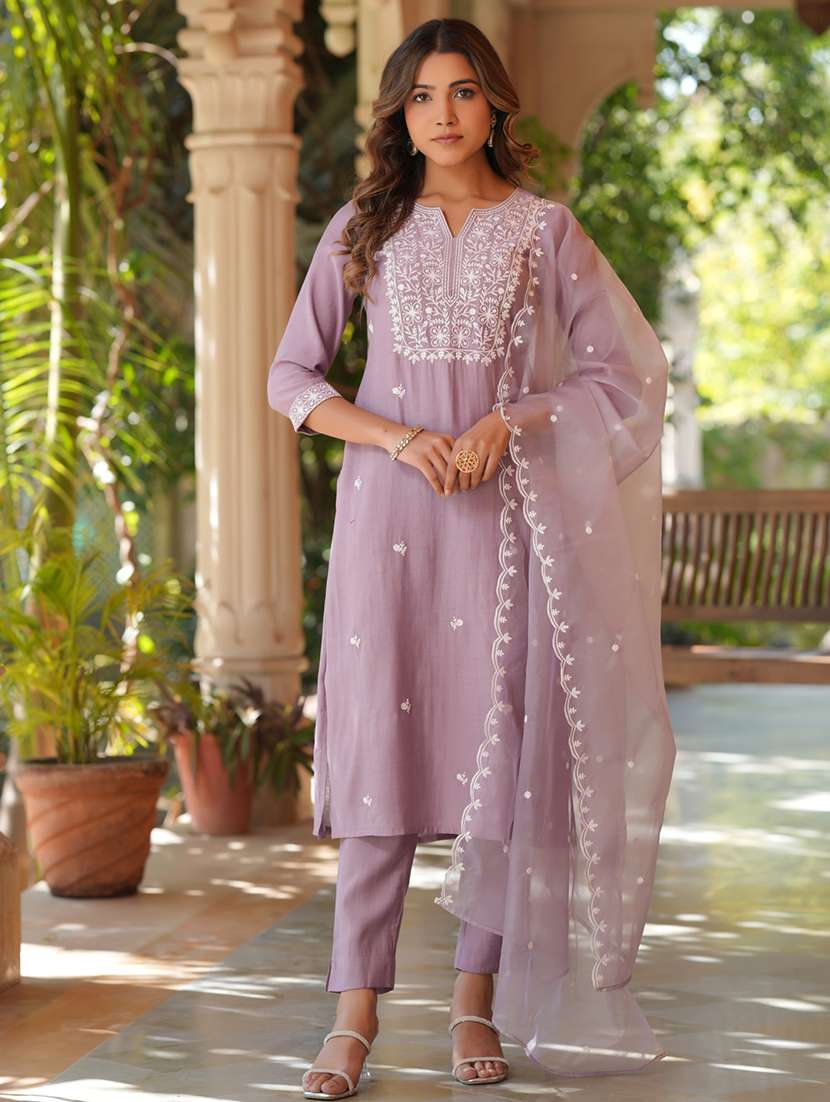 women three quarter sleeve kurta pant with dupatta set