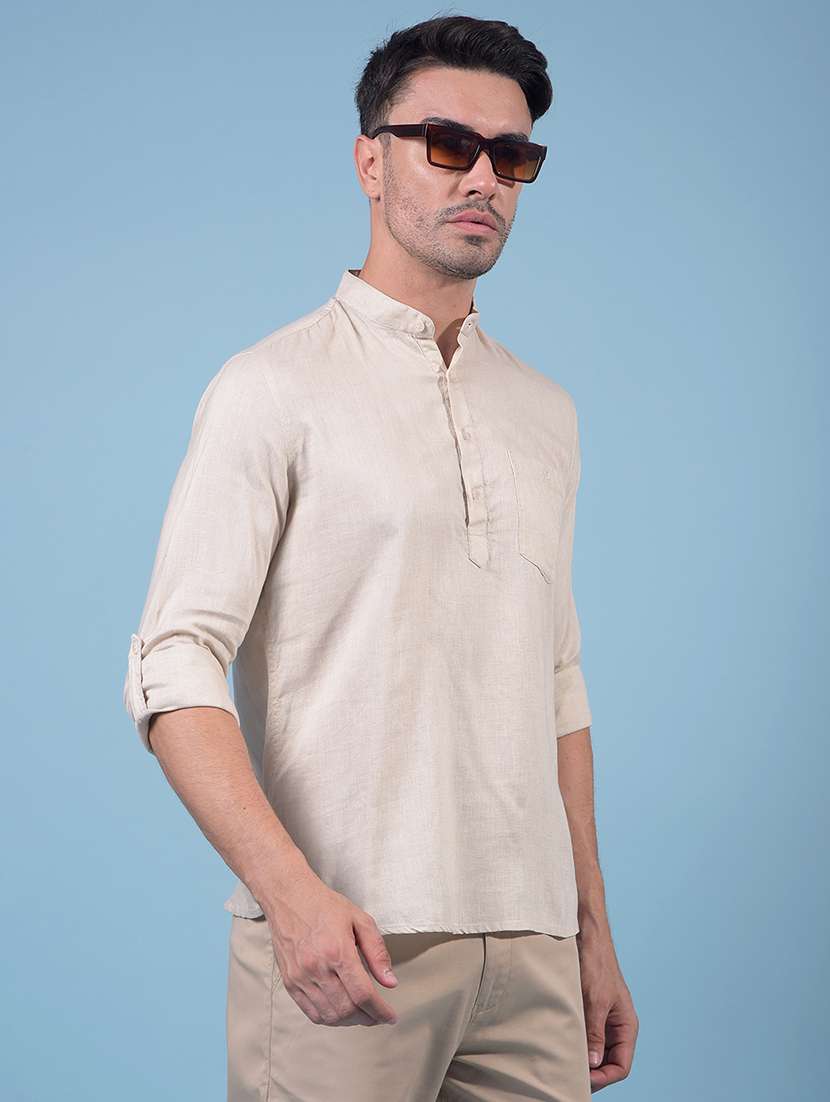 men solid mandarin neck short kurta