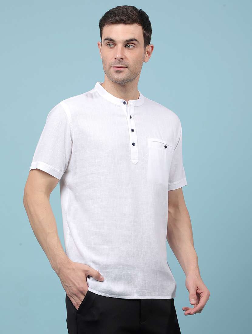 men solid mandarin neck short kurta - 21914229 -  Standard Image - 1