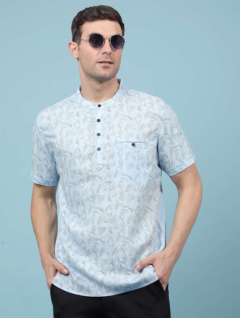 men printed mandarin neck short kurta