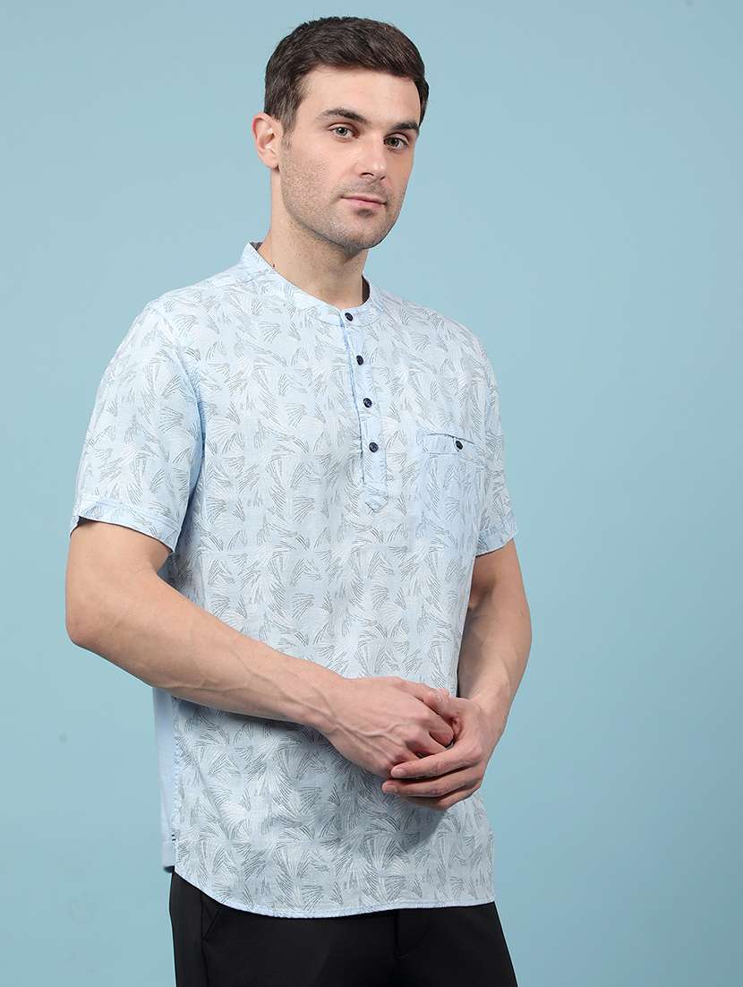 men printed mandarin neck short kurta - 21914238 -  Standard Image - 1