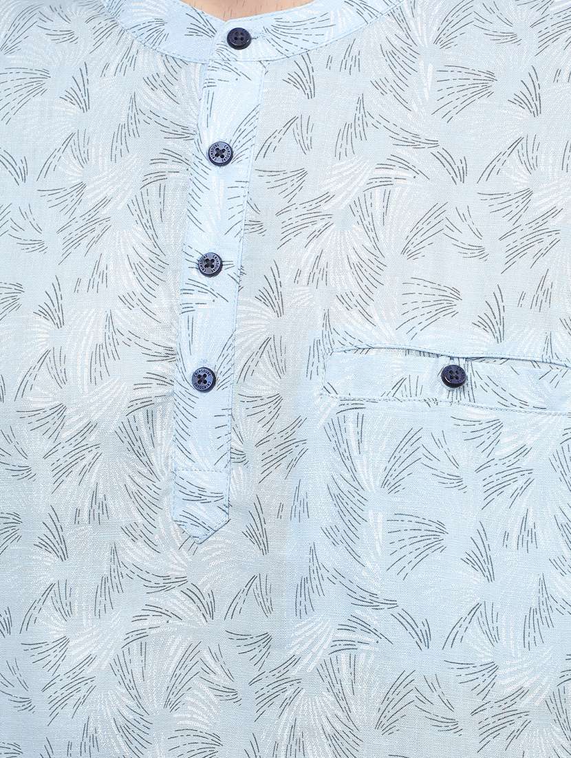 men printed mandarin neck short kurta - 21914238 -  Standard Image - 4