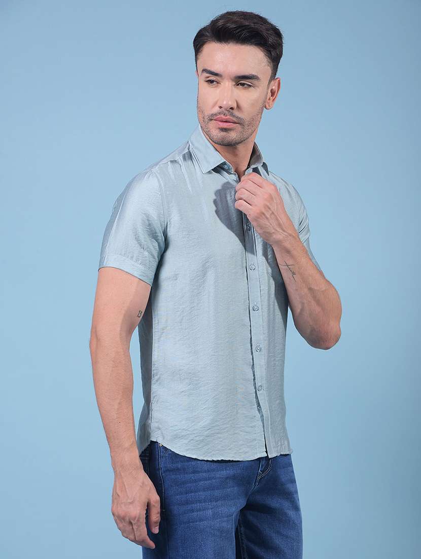 men solid short sleeve slim fit casual shirt - 21914250 -  Standard Image - 1
