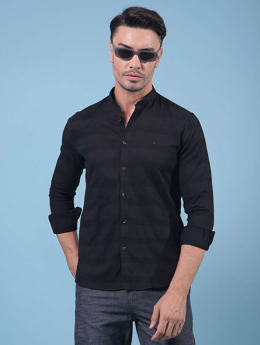 men striped long sleeve slim fit casual shirt