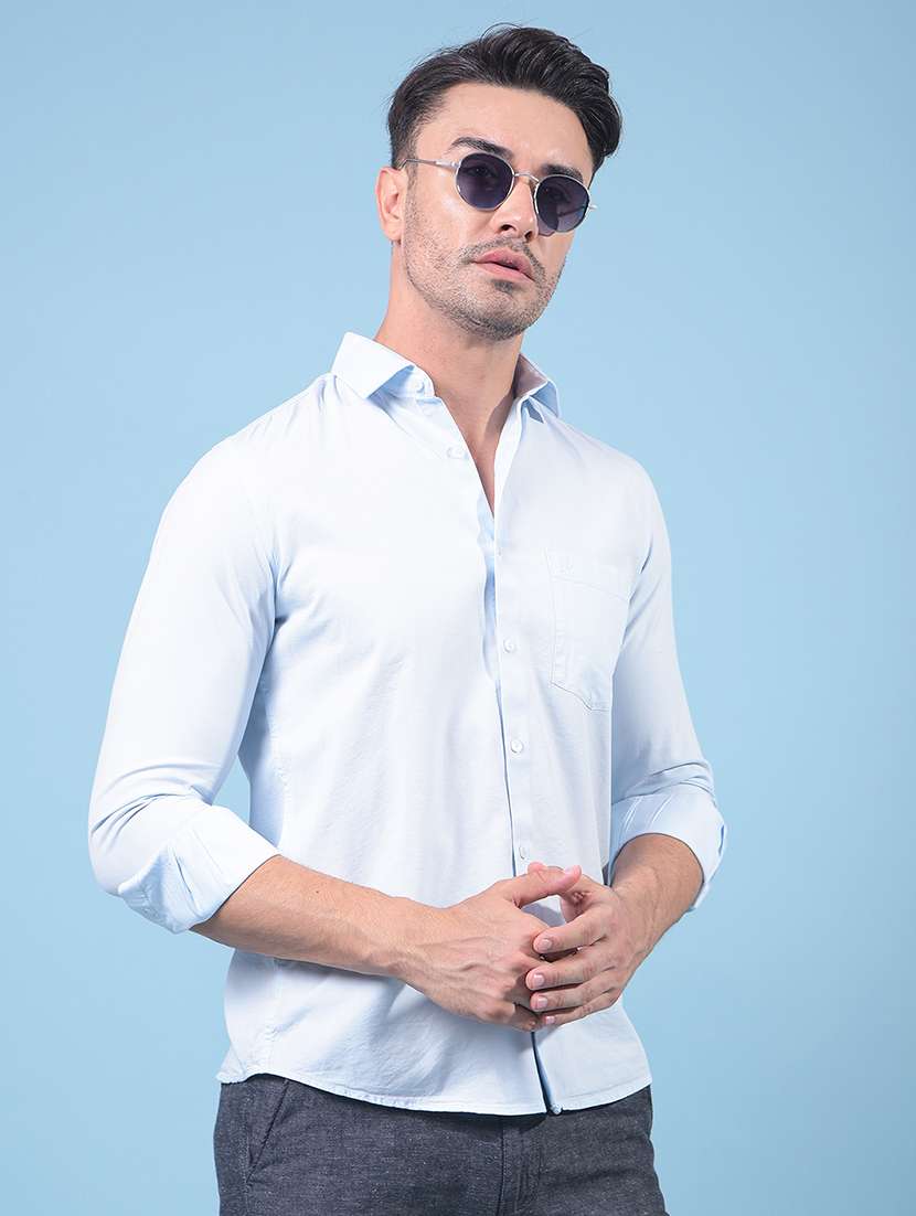 men solid long sleeve slim fit casual shirt