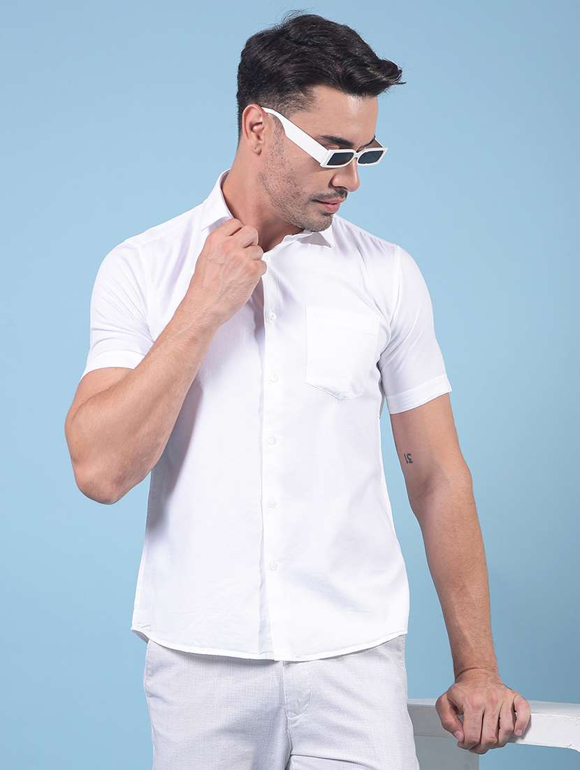 men solid short sleeve slim fit casual shirt