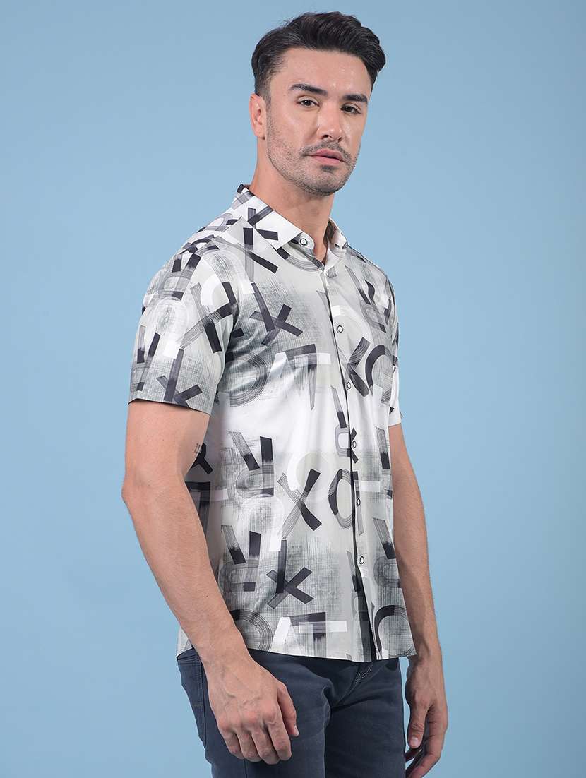 men printed short sleeve slim fit casual shirt - 21914271 -  Standard Image - 1
