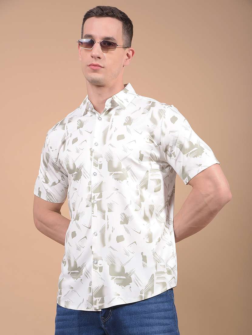 men printed short sleeve slim fit casual shirt