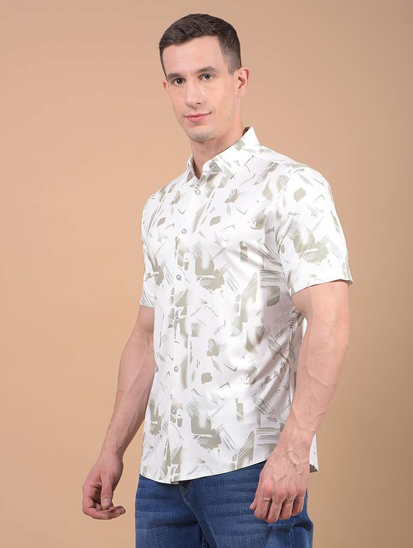 men printed short sleeve slim fit casual shirt - 21914274 -  Standard Image - 1