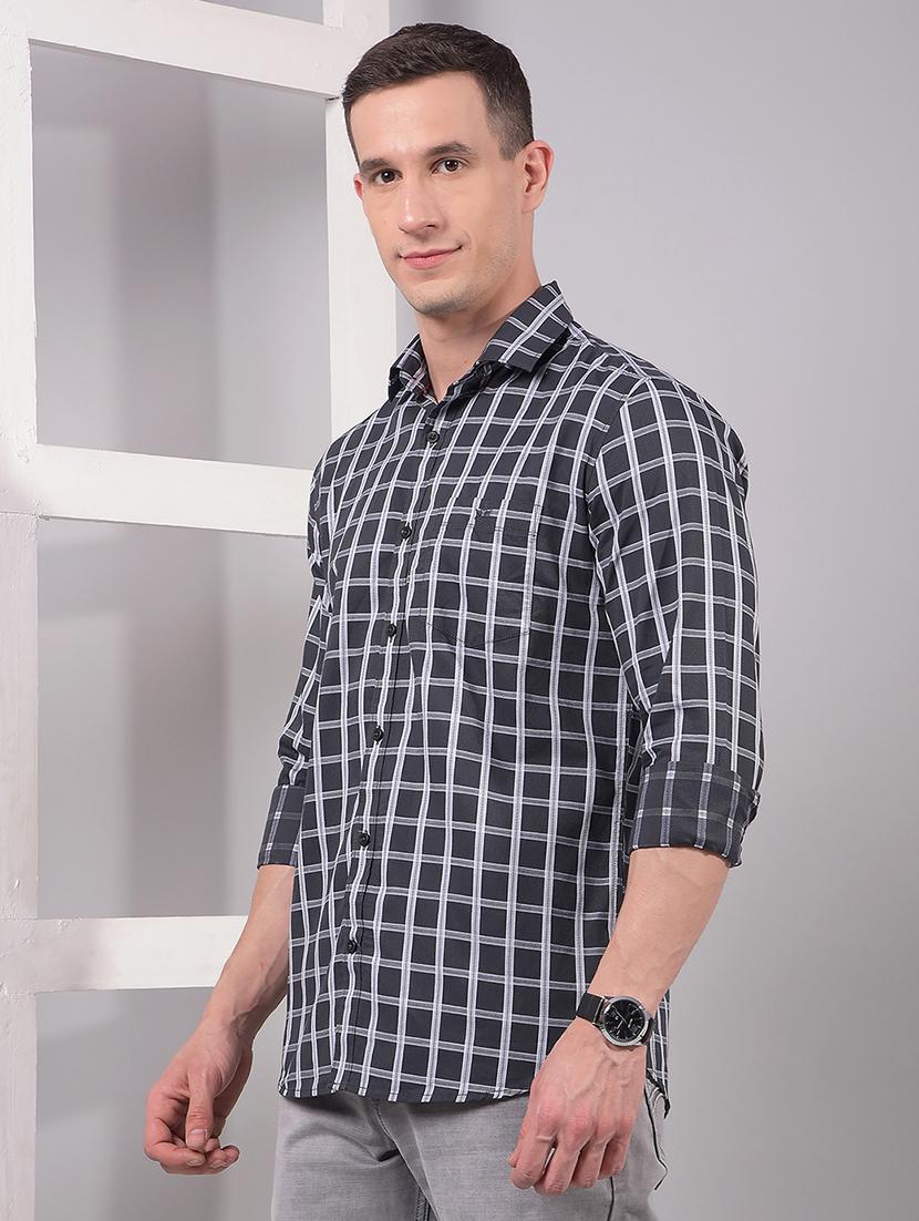 men checkered long sleeve slim fit casual shirt - 21914278 - Standard Image - 1