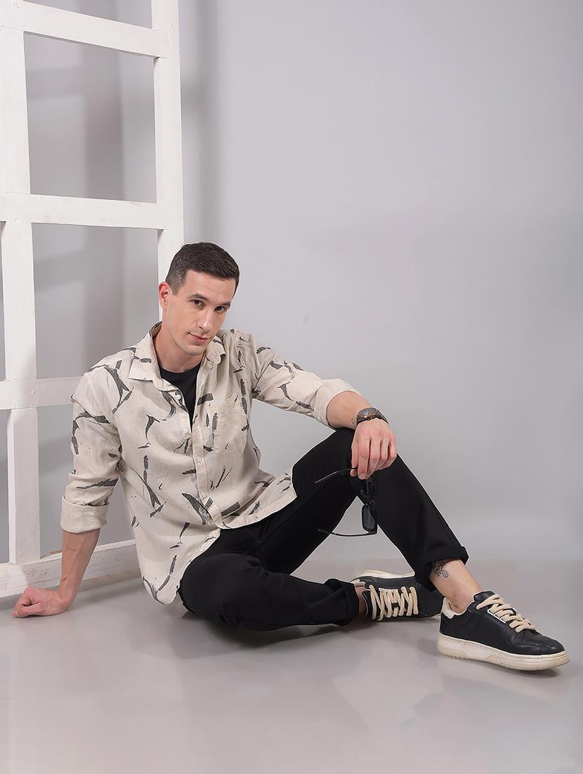 men printed long sleeve slim fit casual shirt - 21914279 - Standard Image - 6