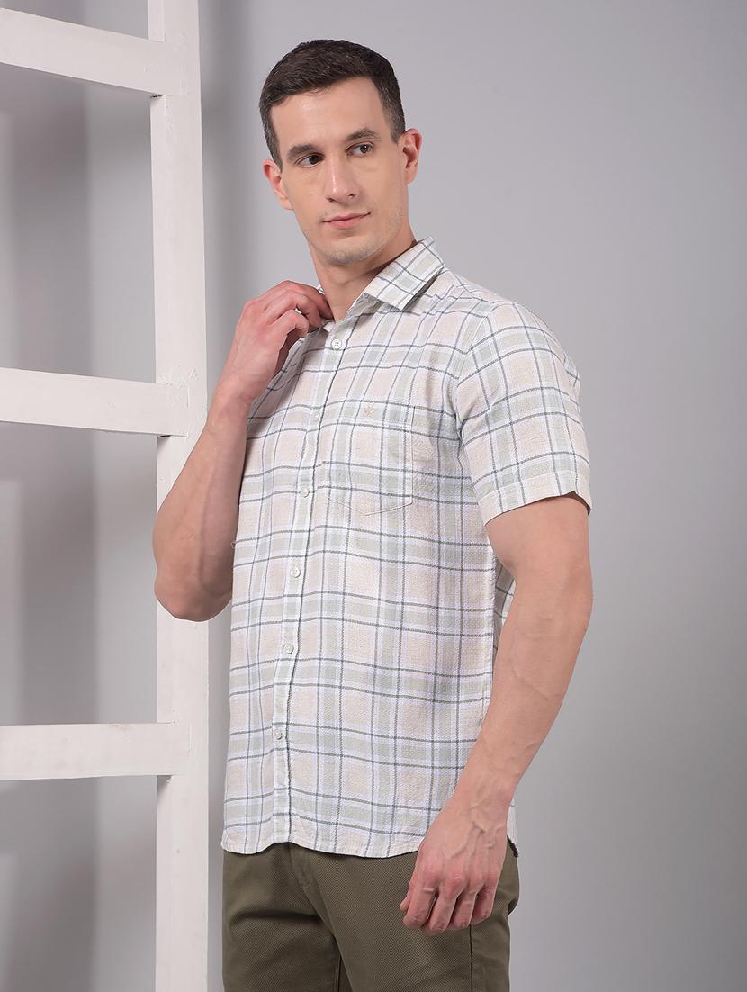 men checkered short sleeve slim fit casual shirt - 21914293 - Standard Image - 1