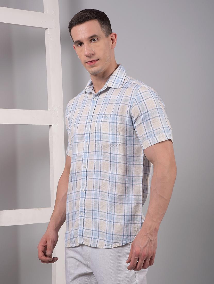 men checkered short sleeve slim fit casual shirt - 21914294 - Standard Image - 1
