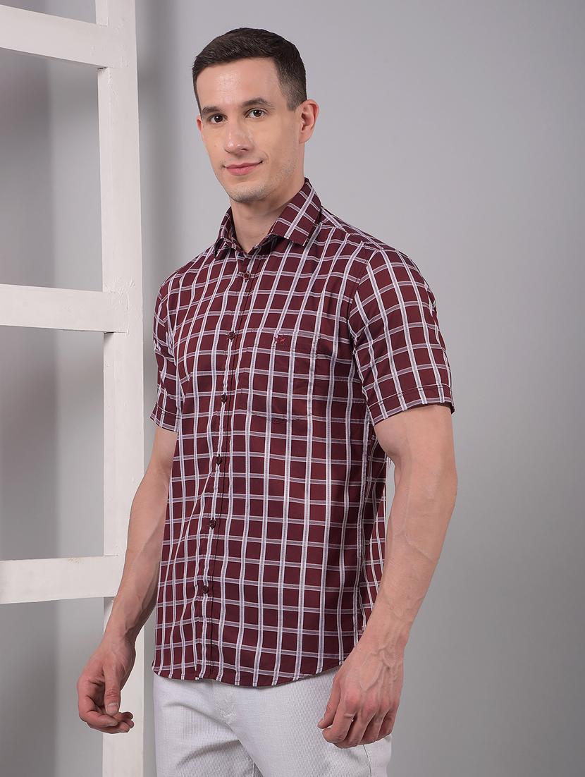 men checkered short sleeve slim fit casual shirt - 21914298 - Standard Image - 1