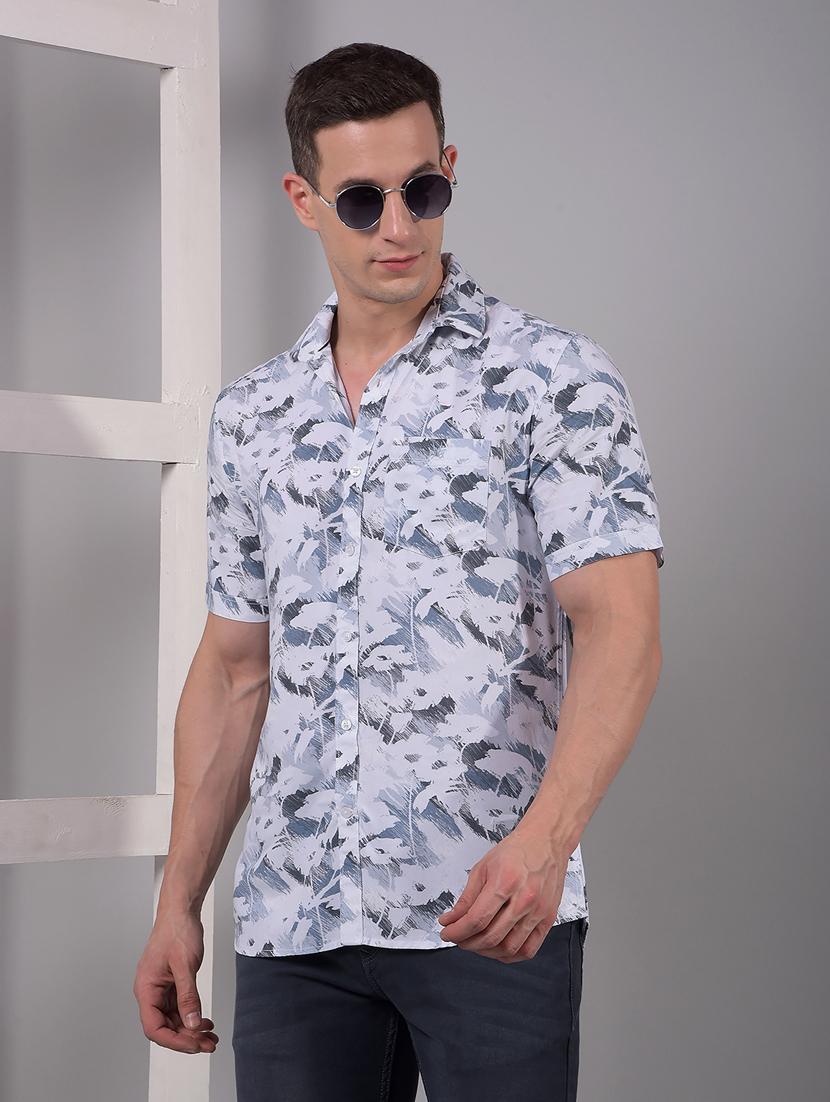 men printed short sleeve slim fit casual shirt - 21914301 - Zoom Image - 0