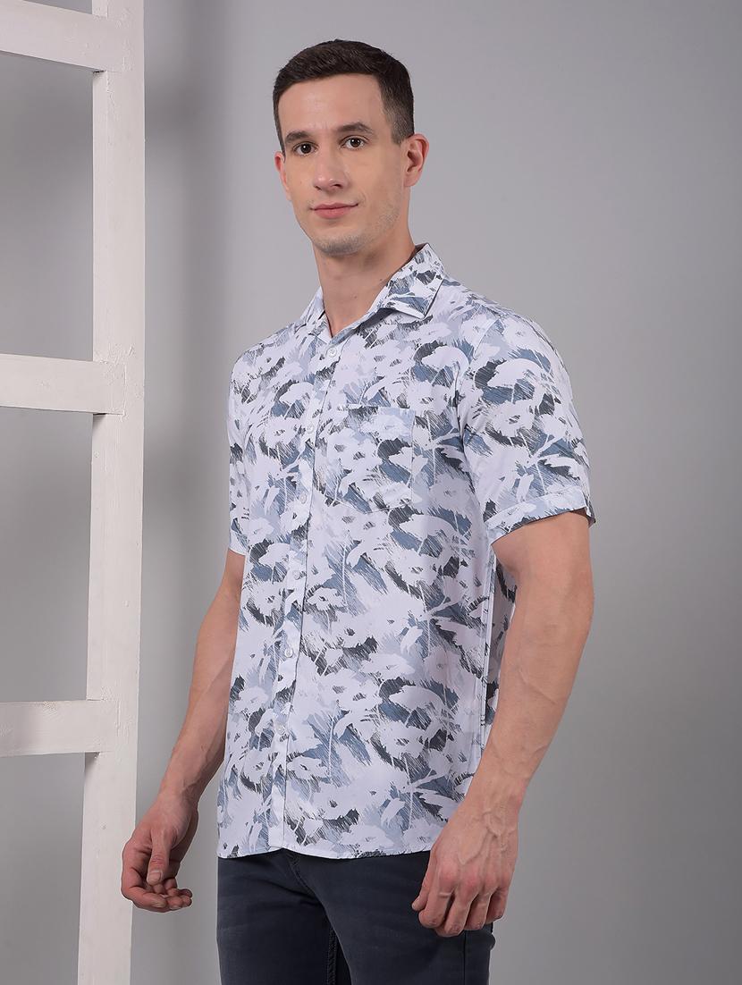 men printed short sleeve slim fit casual shirt - 21914301 - Standard Image - 1