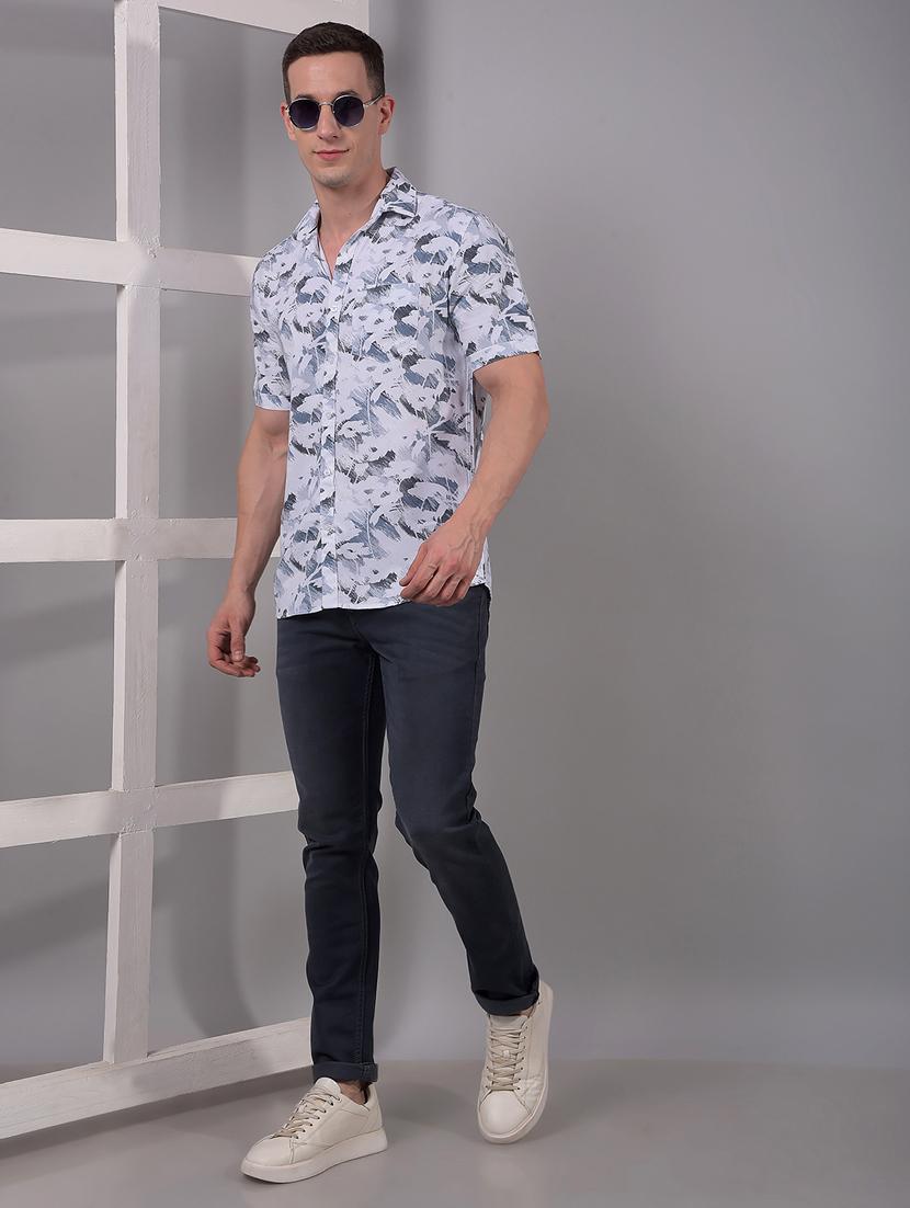 men printed short sleeve slim fit casual shirt - 21914301 - Standard Image - 4