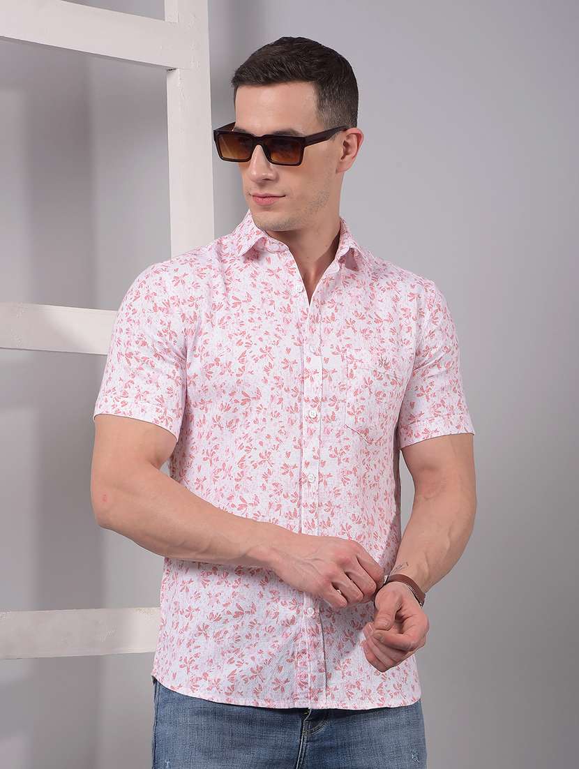 men floral printed short sleeve slim fit casual shirt
