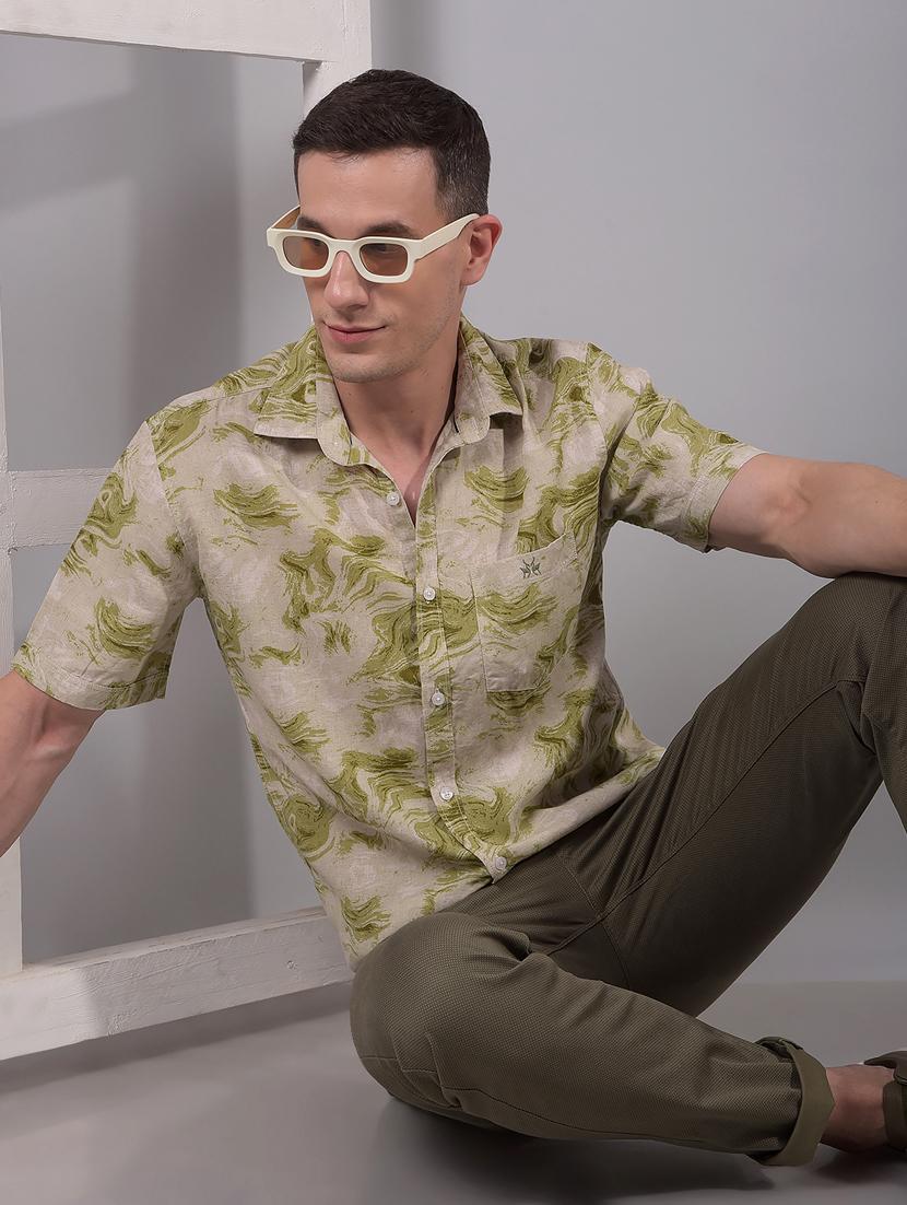men printed short sleeve slim fit casual shirt - 21914304 - Zoom Image - 0