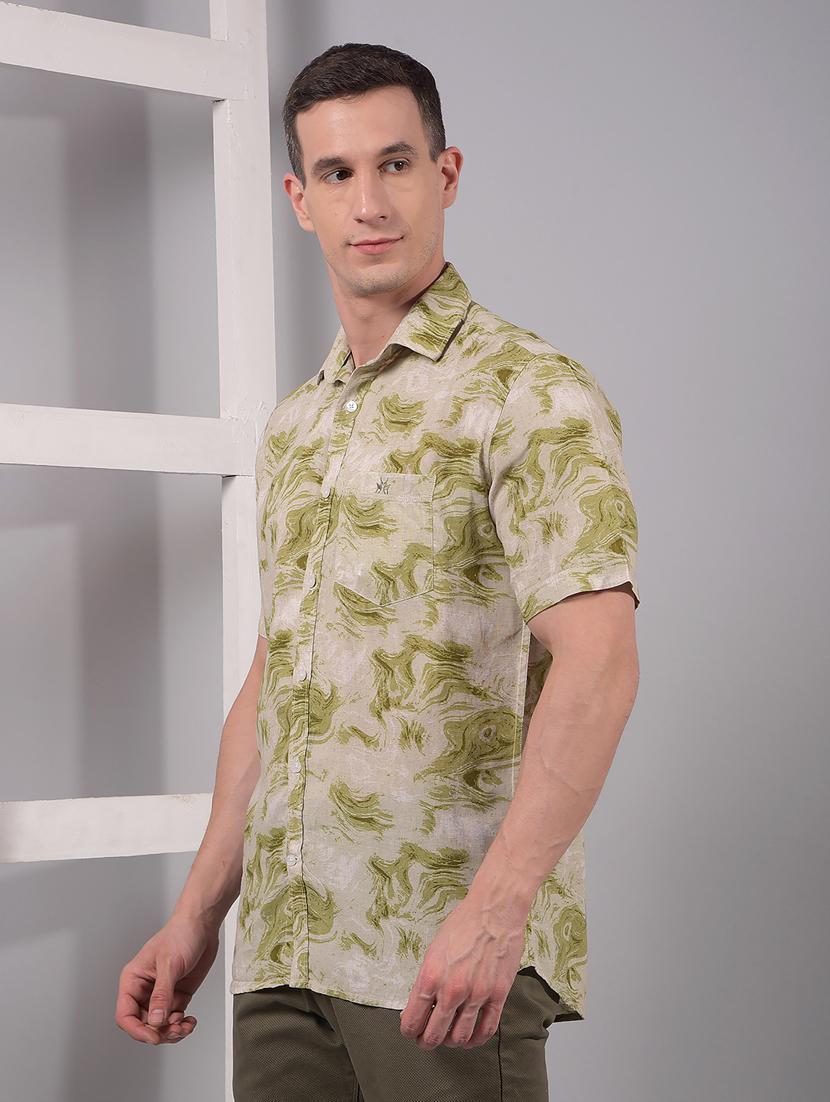men printed short sleeve slim fit casual shirt - 21914304 - Standard Image - 1