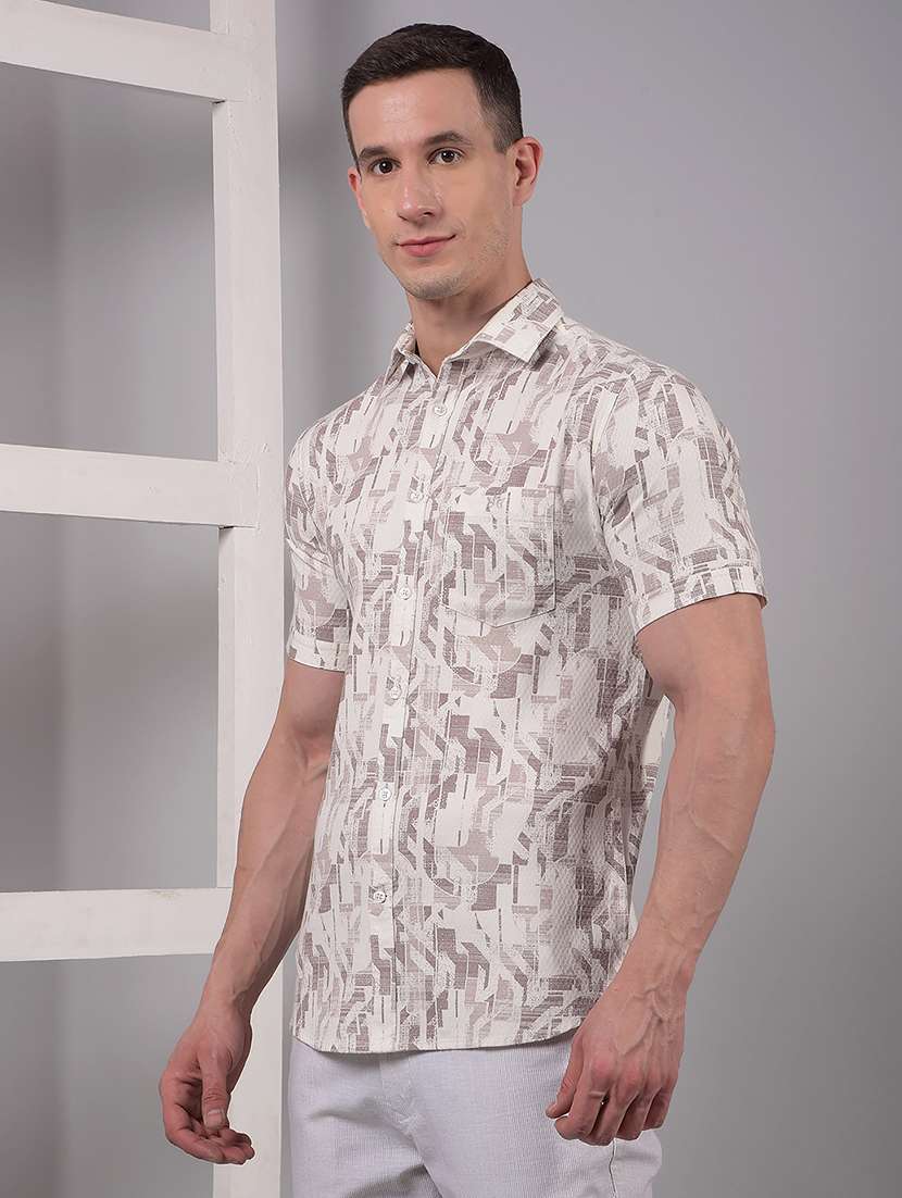 men printed short sleeve slim fit casual shirt - 21914306 - Standard Image - 1