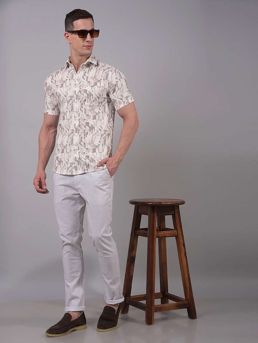 men printed short sleeve slim fit casual shirt - 21914306 - Standard Image - 6