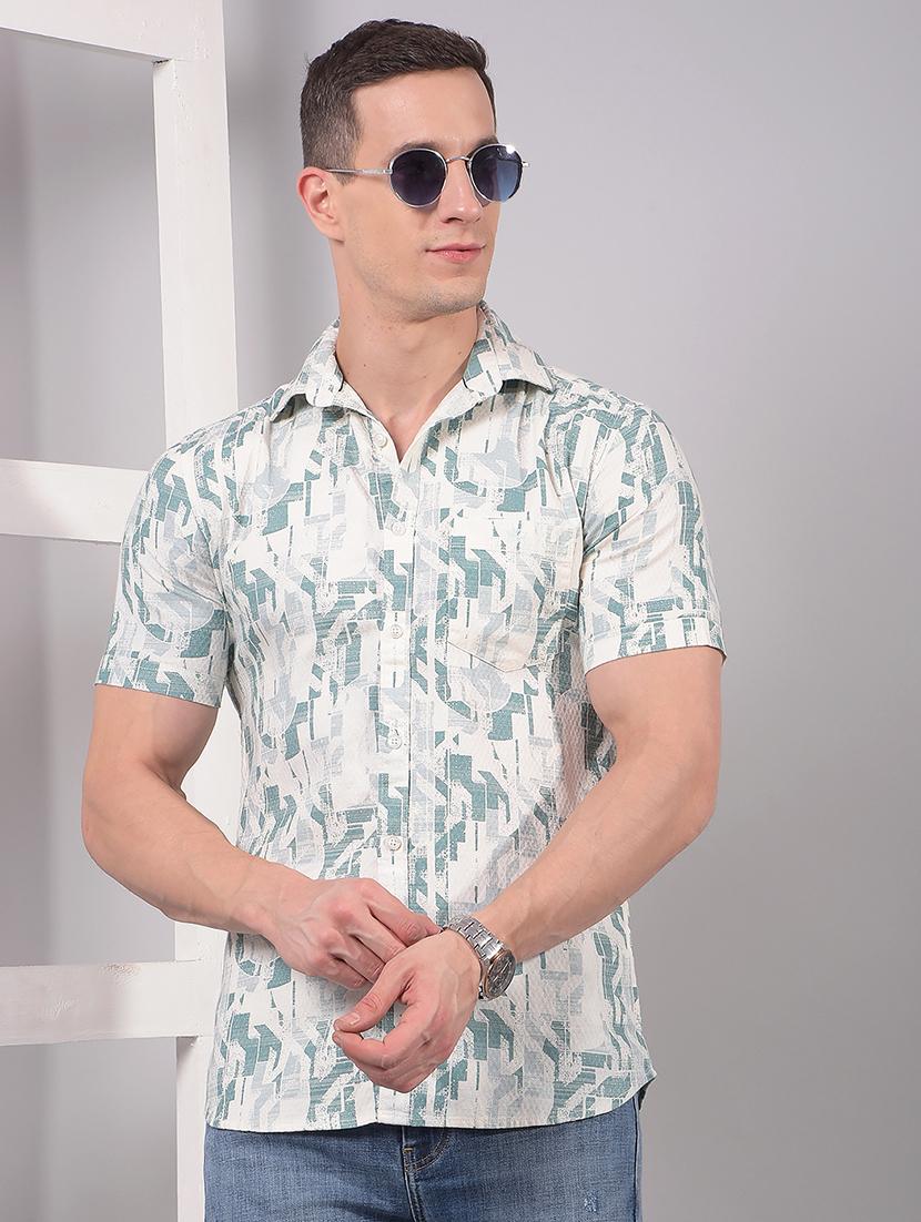 men printed short sleeve slim fit casual shirt - 21914307 -  Zoom Image - 0