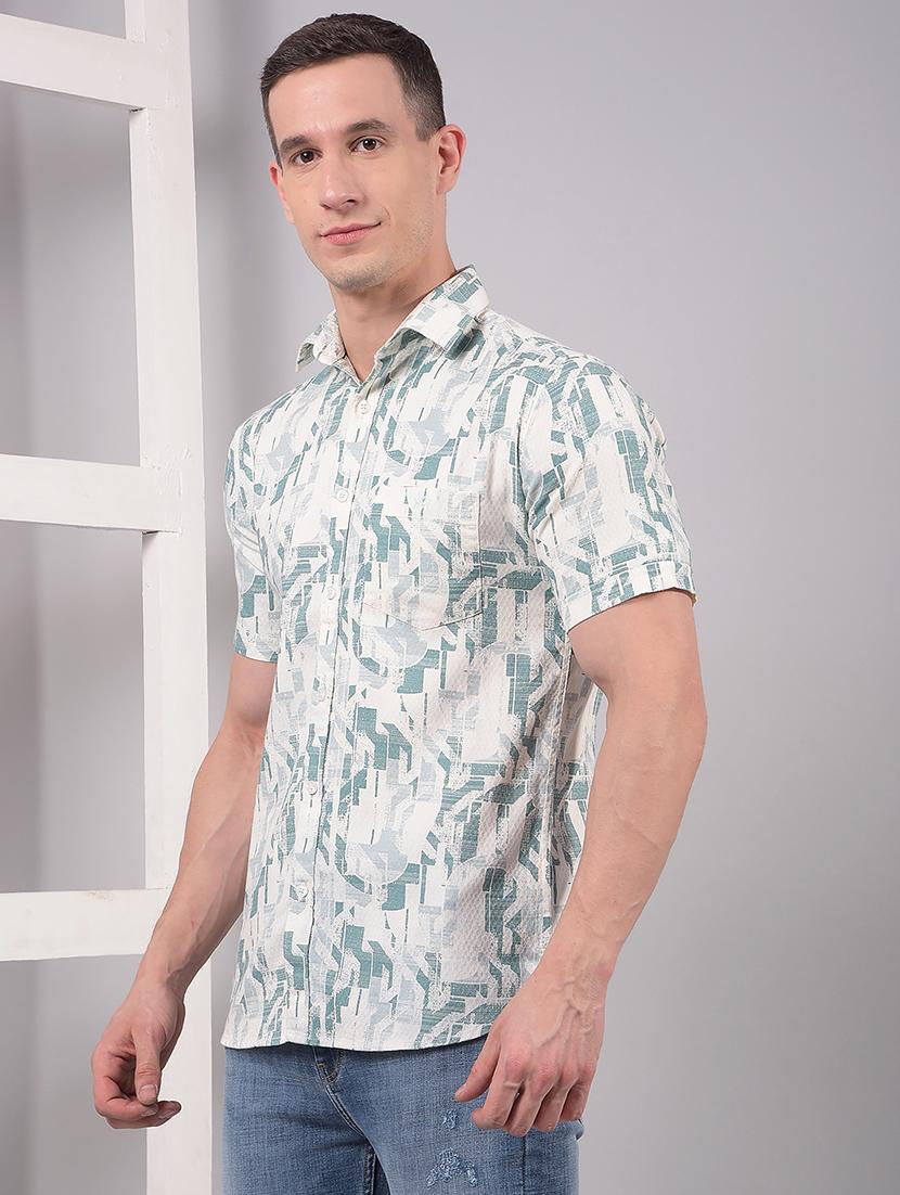 men printed short sleeve slim fit casual shirt - 21914307 -  Standard Image - 1