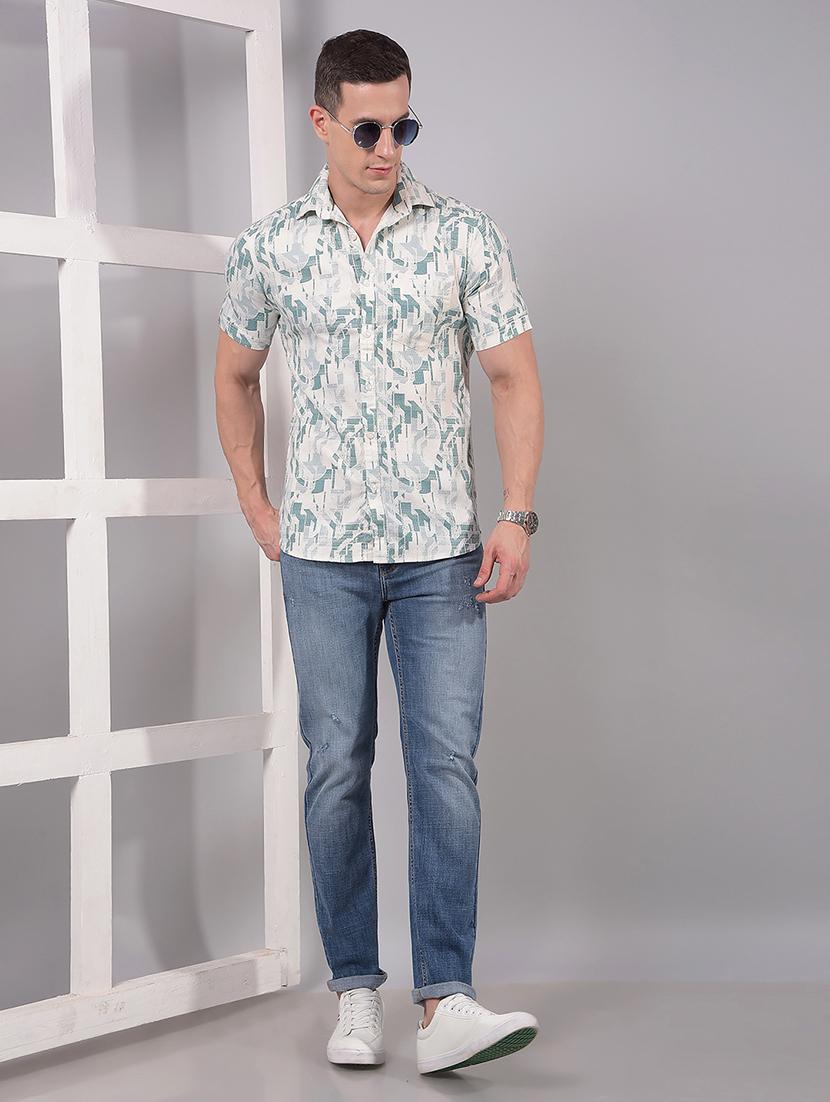 men printed short sleeve slim fit casual shirt - 21914307 - Standard Image - 6
