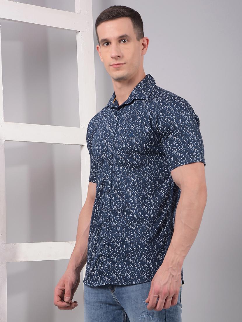 men printed short sleeve slim fit casual shirt - 21914309 - Standard Image - 1