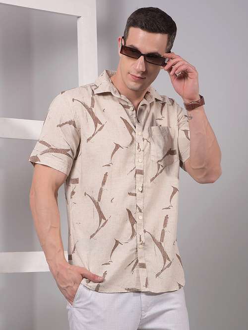 men printed short sleeve slim fit casual shirt - 21914311 -  Standard Image - 0