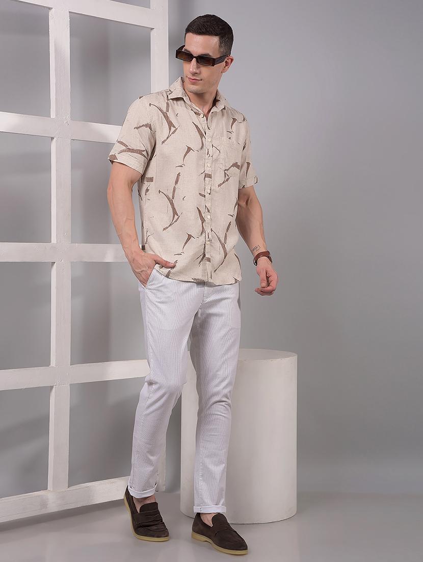 men printed short sleeve slim fit casual shirt - 21914311 - Standard Image - 6