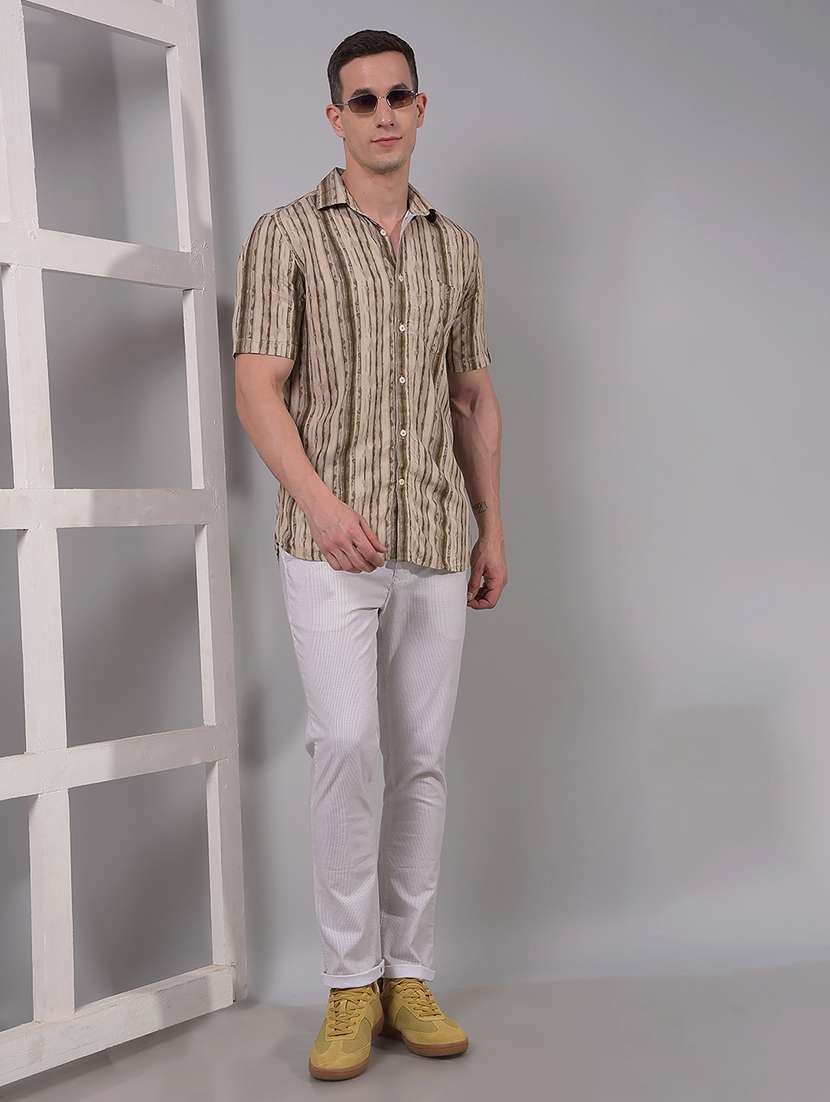 men striped short sleeve slim fit casual shirt - 21914312 -  Standard Image - 6